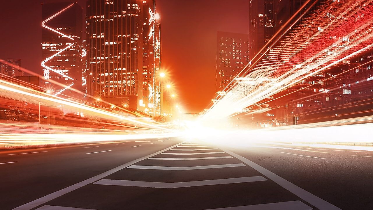 A road full of lights